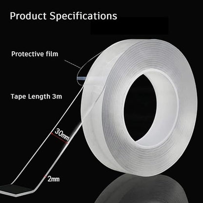 VIBHA TAPES Ivy Grip Double Sided Tape Heavy Duty - (2Mm - 3M - Roll 1) Transparent Strong Washable Reusable Anti Slip Nano Tape