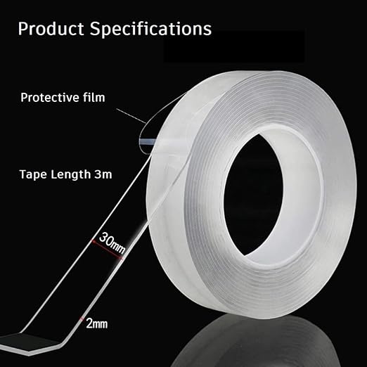 VIBHA TAPES Ivy Grip Double Sided Tape Heavy Duty - (2Mm - 3M - Roll 1) Transparent Strong Washable Reusable Anti Slip Nano Tape
